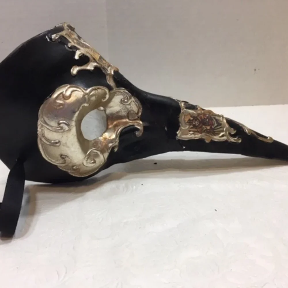 Unique Carnival Venetian Mask Doctor of The Plague w/Gold Embellishment & Pics